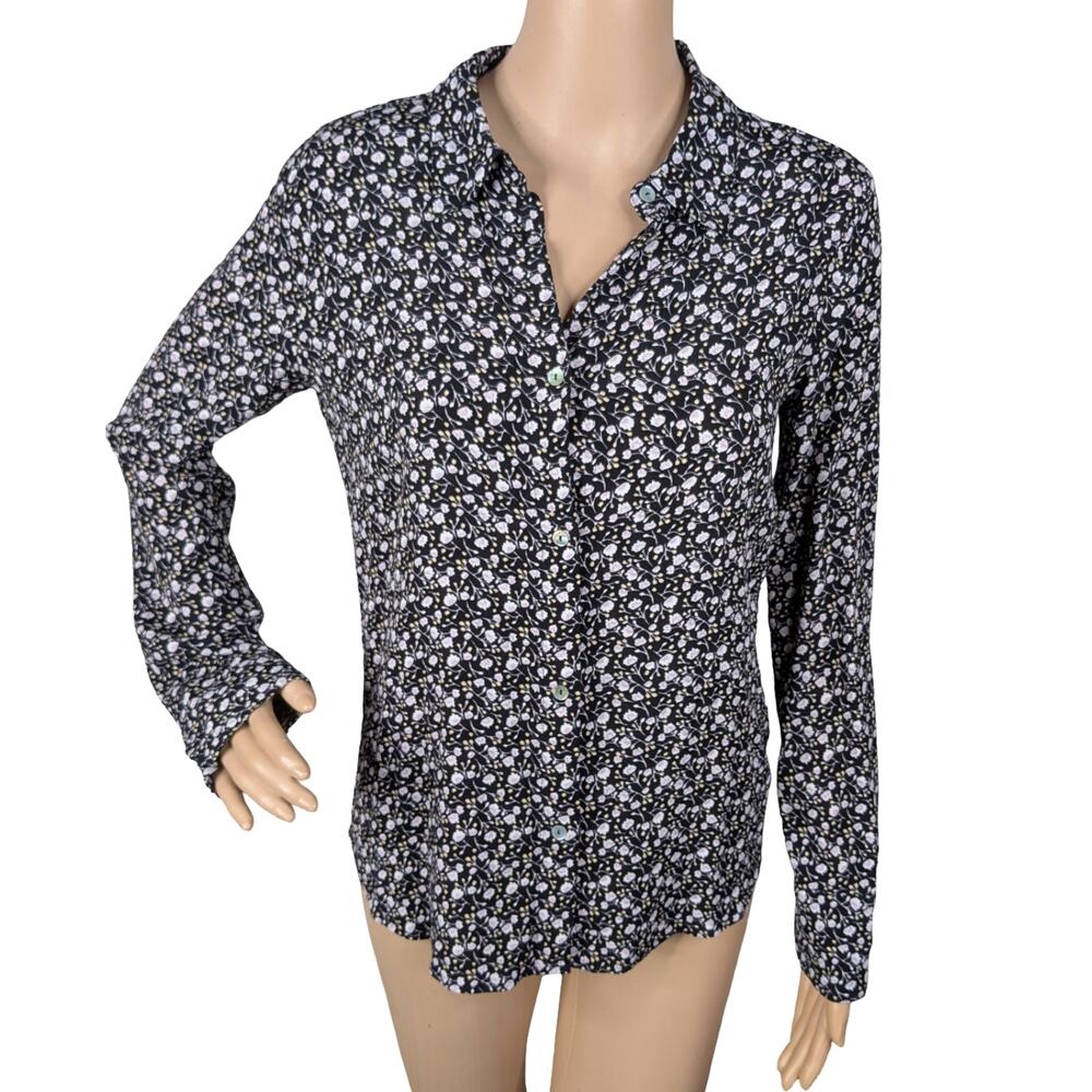 & Other Stories Ditsy Floral Blouse SZ 0 Black Purple Crepe Button Down Prairie